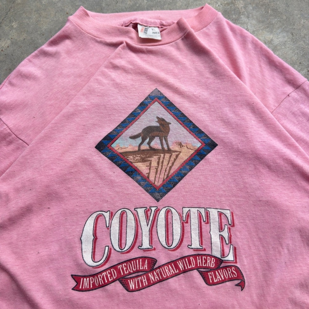 Vintage 80s IMEX Coyote Tequila Alcohol Promo T-Shirt Single Stitch Pink XL (h1)